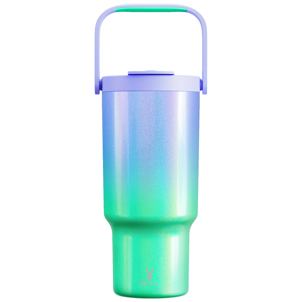 Copo Tumbler com Alça 1L - Gradiente Verde e Roxo