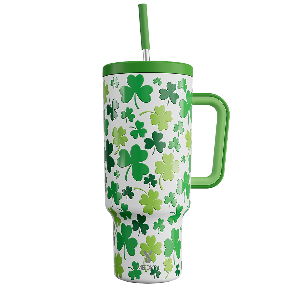 Copo Tumbler com Canudo 1.18L - Dia de São Patrício – Trevo da Sorte