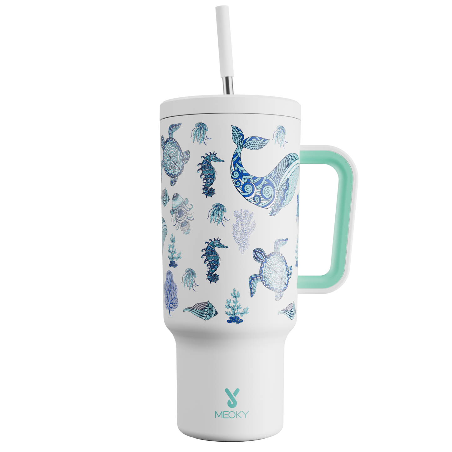 Copo Tumbler com Canudo 1.18L - Edição Especial de Halloween – Animal Marinho Branco