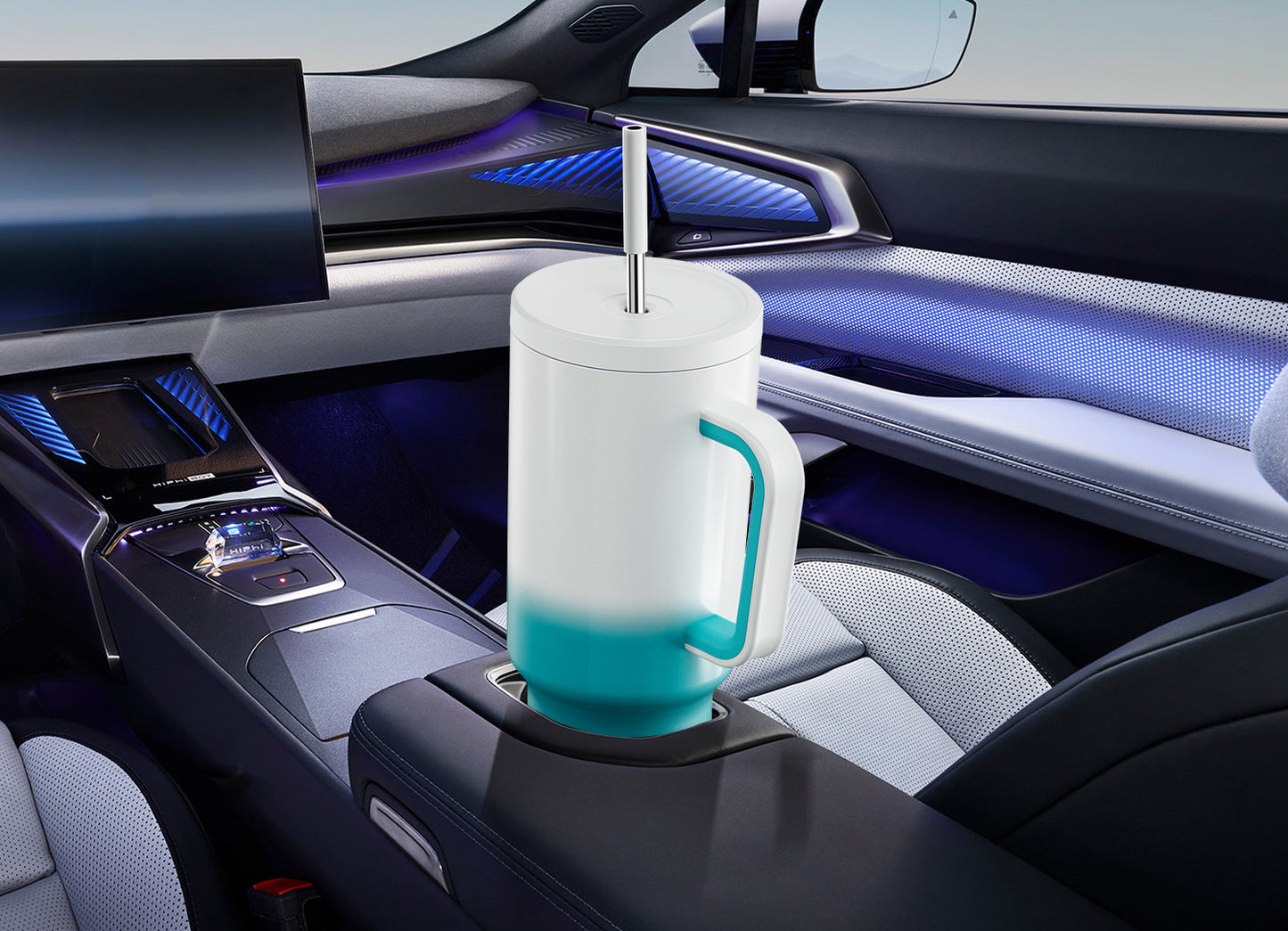 Copo Tumbler com Canudo 1.18L - Gradiente Azul e Branco