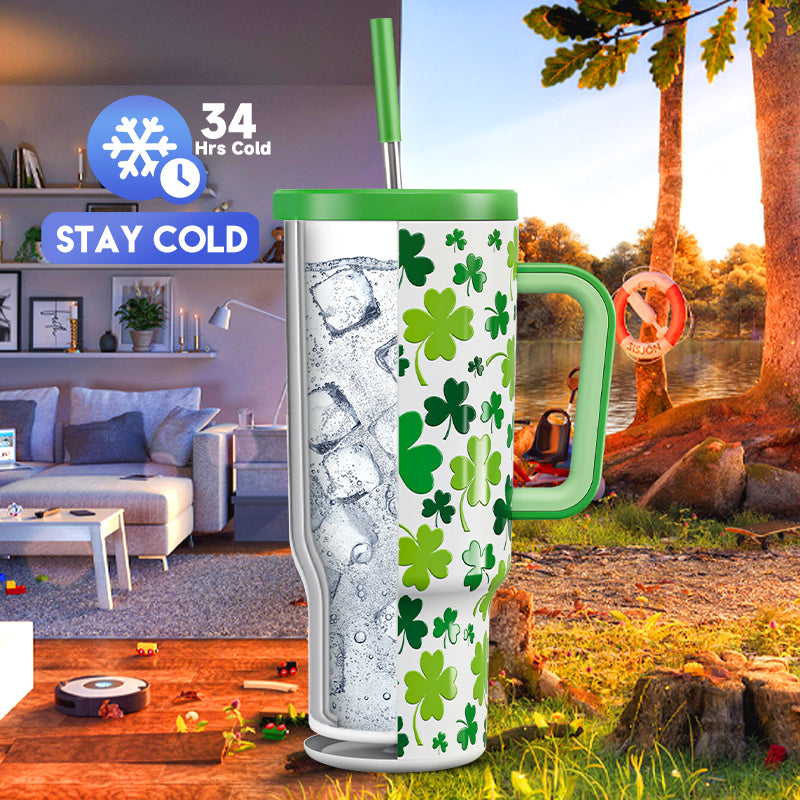 Copo Tumbler com Canudo 1.18L - Dia de São Patrício – Trevo da Sorte