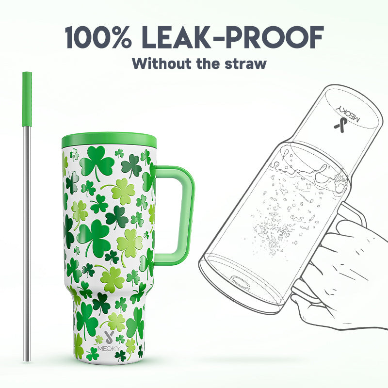 Copo Tumbler com Canudo 1.18L - Dia de São Patrício – Trevo da Sorte
