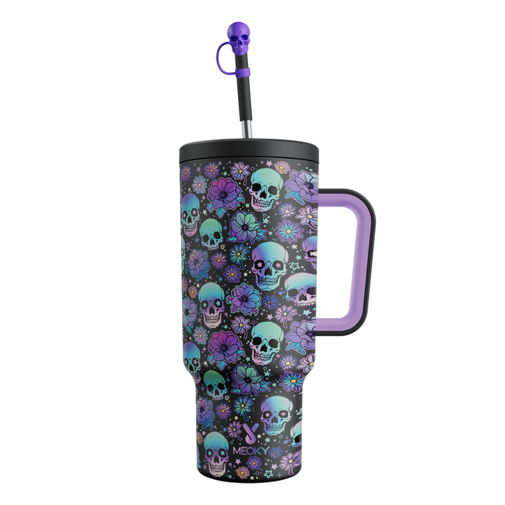 Copo Tumbler com Canudo 1.18L - Edição Especial de Halloween – Caveira Roxa