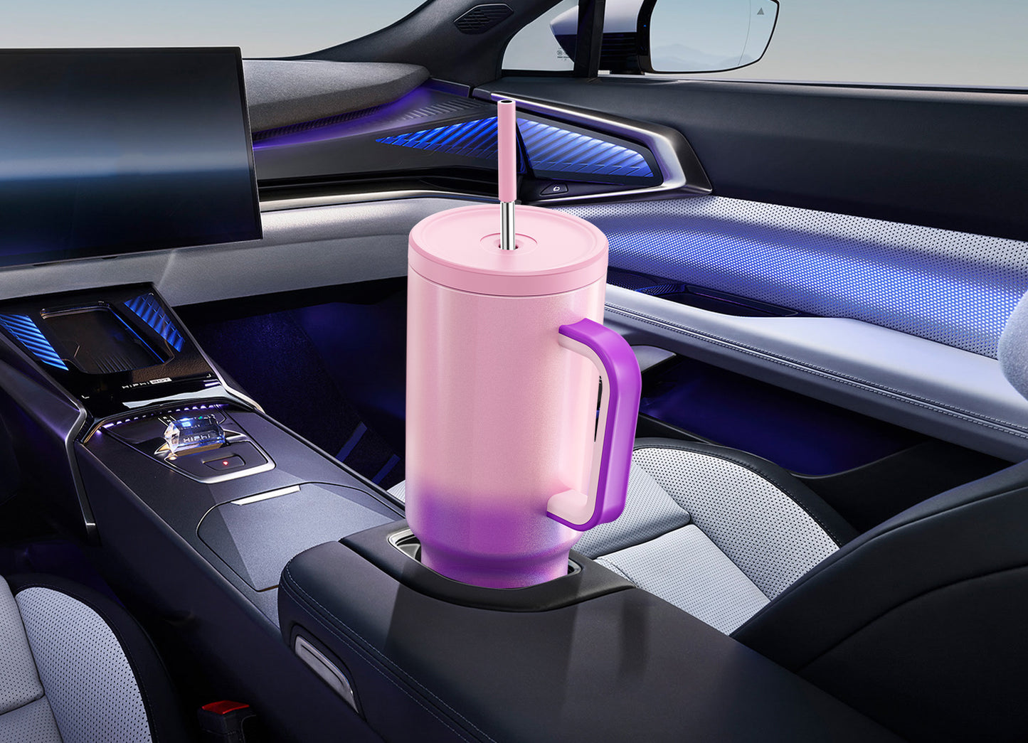 Copo Tumbler com Canudo 1.18L - Gradiente Roxo e Rosa