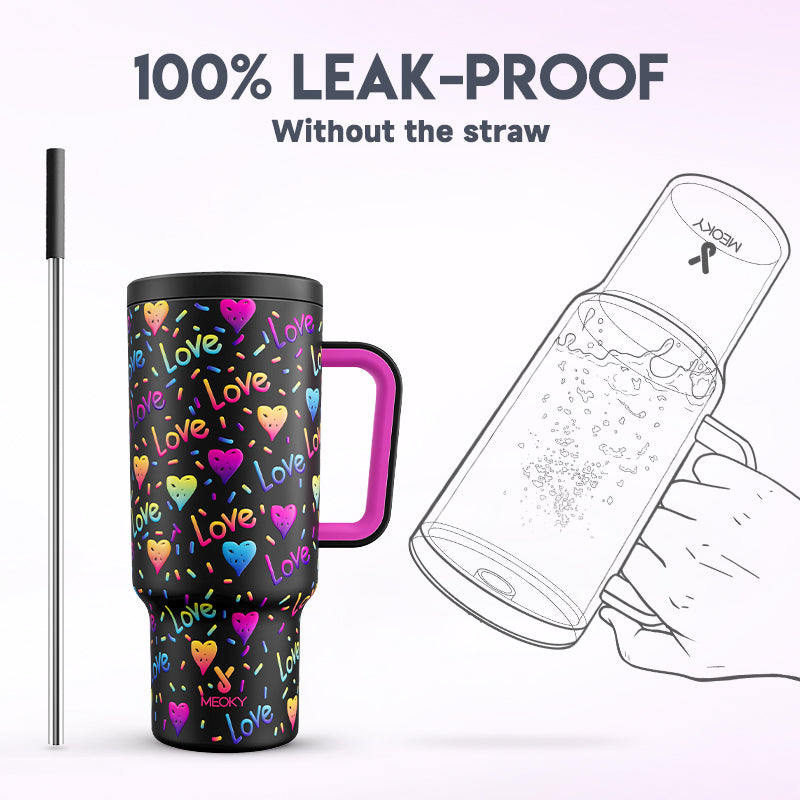 Copo Tumbler com Canudo 1.18L -Coração Arco-Íris