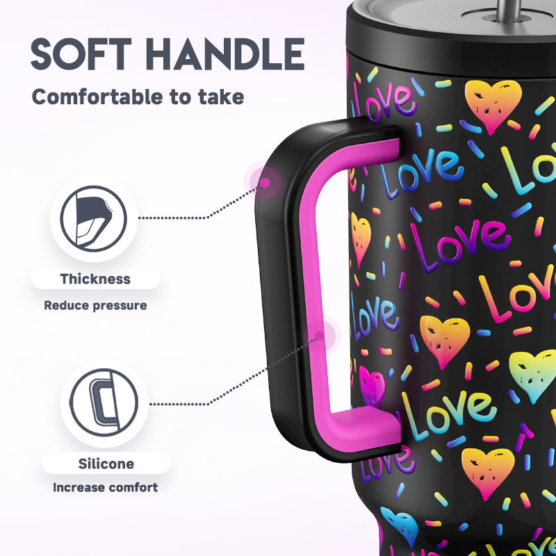Copo Tumbler com Canudo 1.18L -Coração Arco-Íris