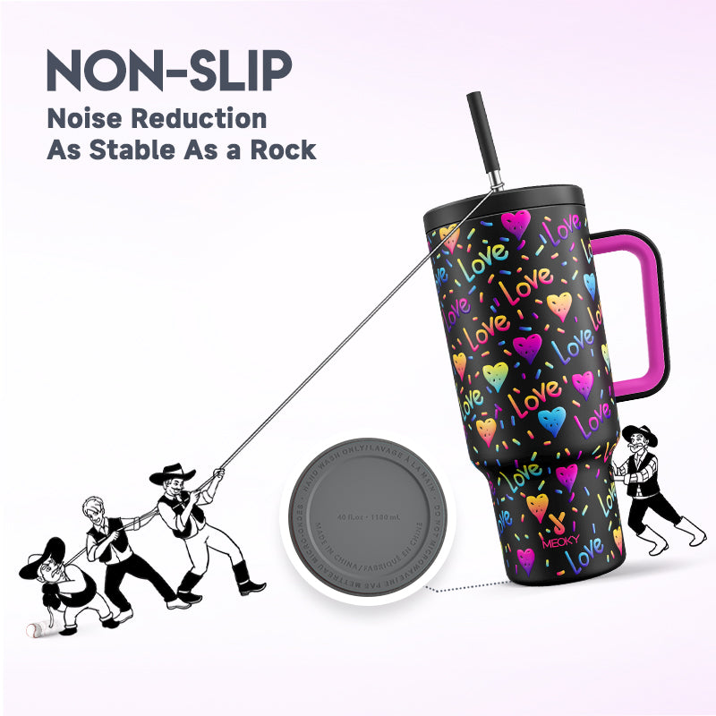 Copo Tumbler com Canudo 1.18L -Coração Arco-Íris