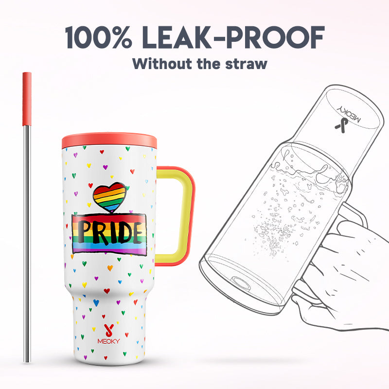 Copo Tumbler com Canudo 1.18L - Coração Arco-Íris