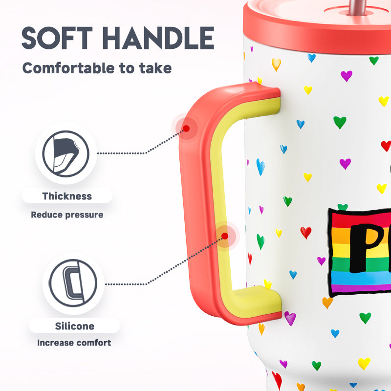 Copo Tumbler com Canudo 1.18L - Coração Arco-Íris