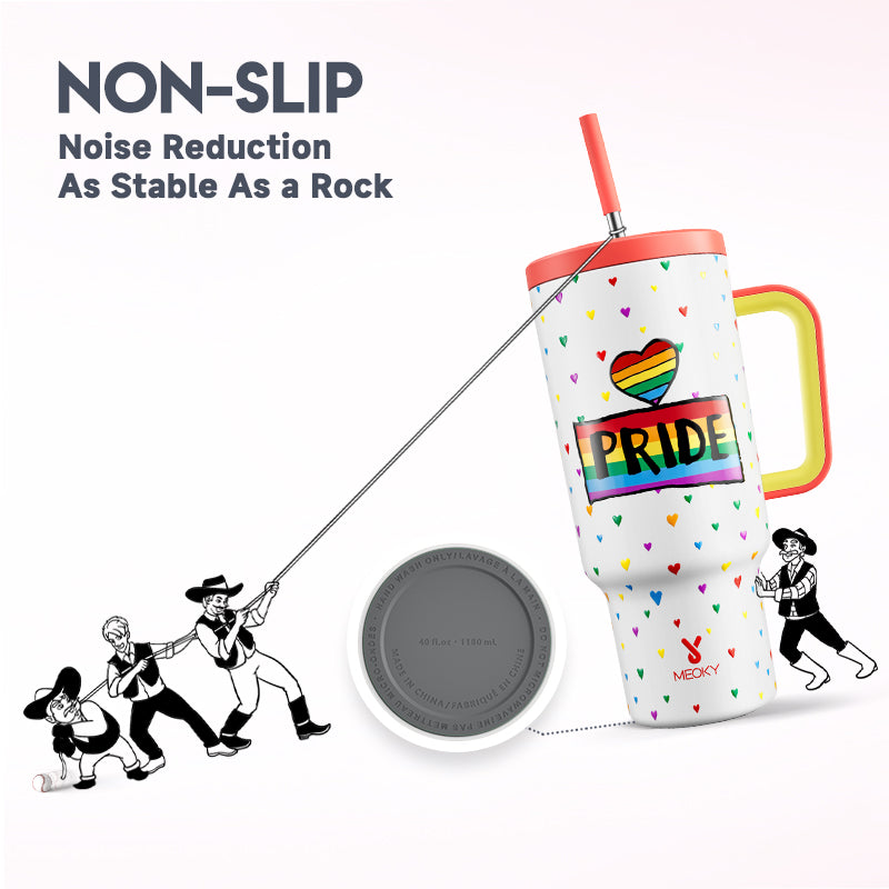Copo Tumbler com Canudo 1.18L - Coração Arco-Íris