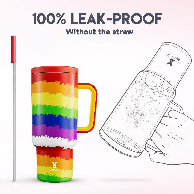 Copo Tumbler com Canudo 1.18L - Coração Arco-Íris