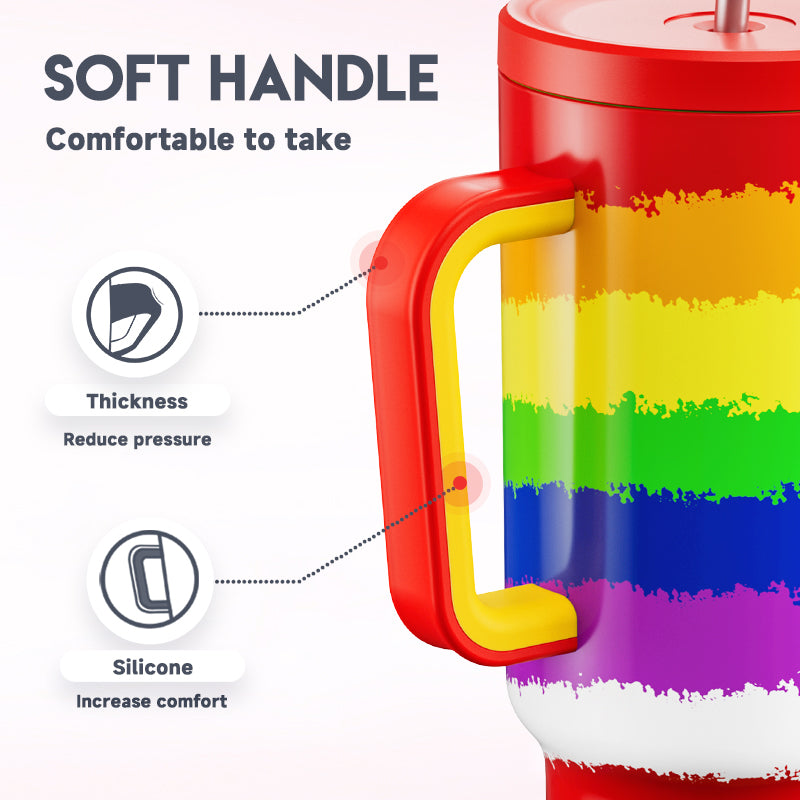 Copo Tumbler com Canudo 1.18L - Coração Arco-Íris