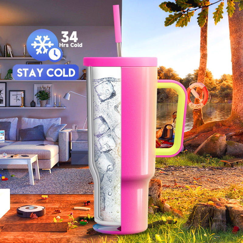 Copo Tumbler com Canudo 1.18L - Gradiente Arco-Íris