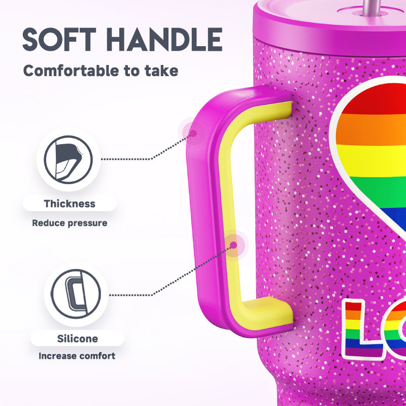 Copo Tumbler com Canudo 1.18L - Coração Arco-Íris