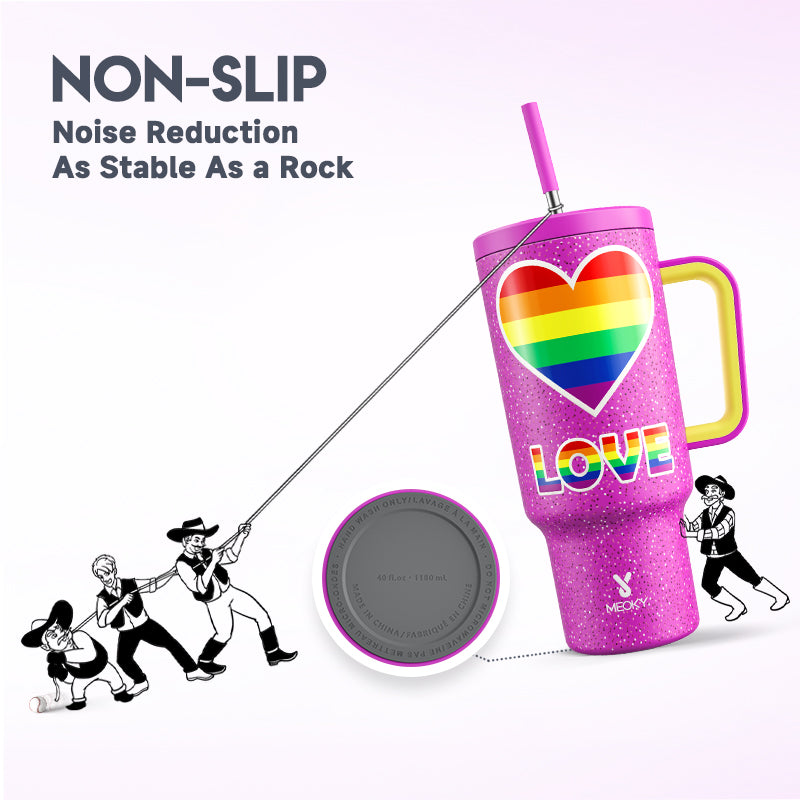 Copo Tumbler com Canudo 1.18L - Coração Arco-Íris