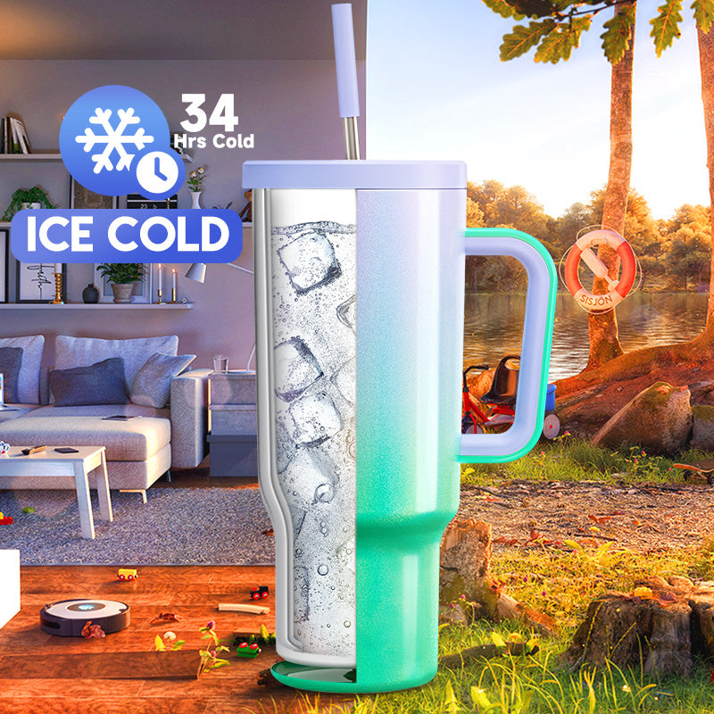 Copo Tumbler com Canudo 1.18L - Gradiente Verde e Roxo