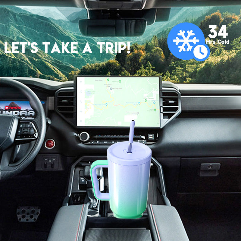 Copo Tumbler com Canudo 1.18L - Gradiente Verde e Roxo
