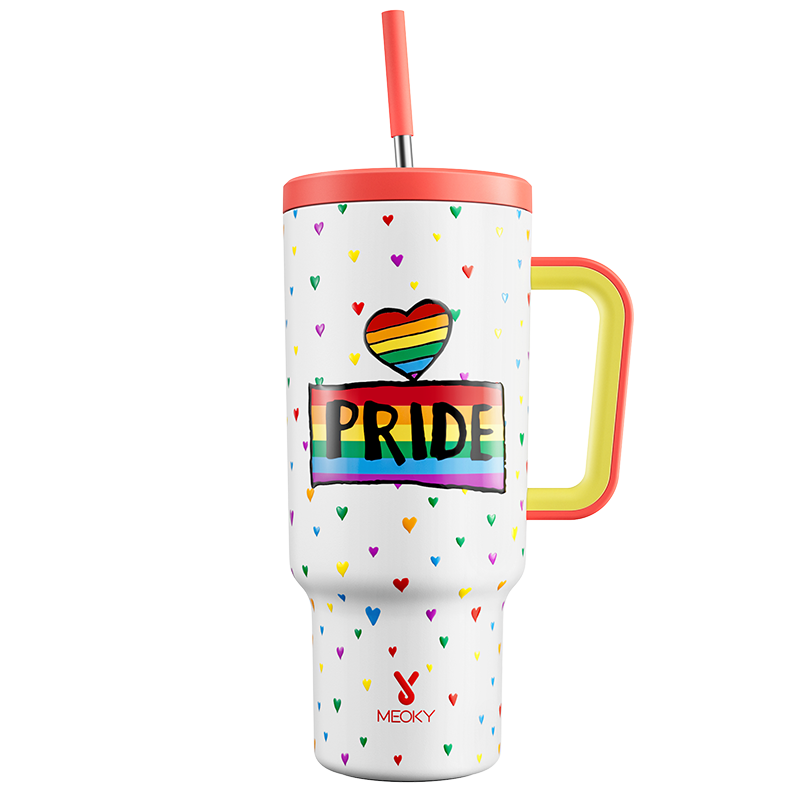 Copo Tumbler com Canudo 1.18L - Coração Arco-Íris