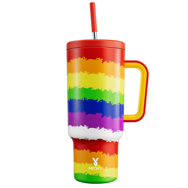 Copo Tumbler com Canudo 1.18L - Coração Arco-Íris
