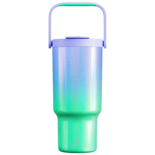 Copo Tumbler com Alça 1L - Gradiente Verde e Roxo