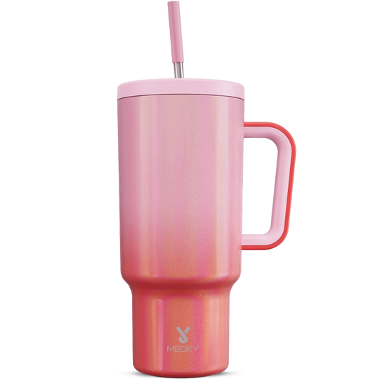 Copo Tumbler com Canudo 1.18L - Gradiente Vermelho e Rosa