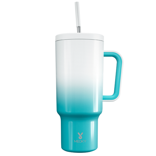 Copo Tumbler com Canudo 1.18L - Gradiente Azul e Branco