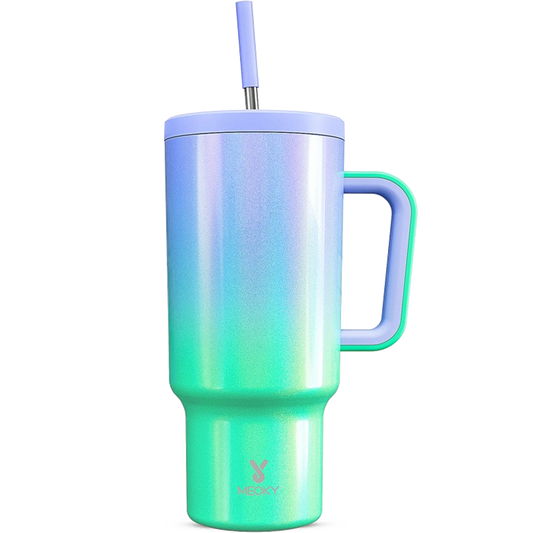 Copo Tumbler com Canudo 1.18L - Gradiente Verde e Roxo