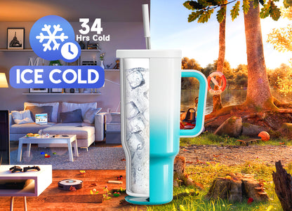 Copo Tumbler com Canudo 1.18L - Gradiente Azul e Branco