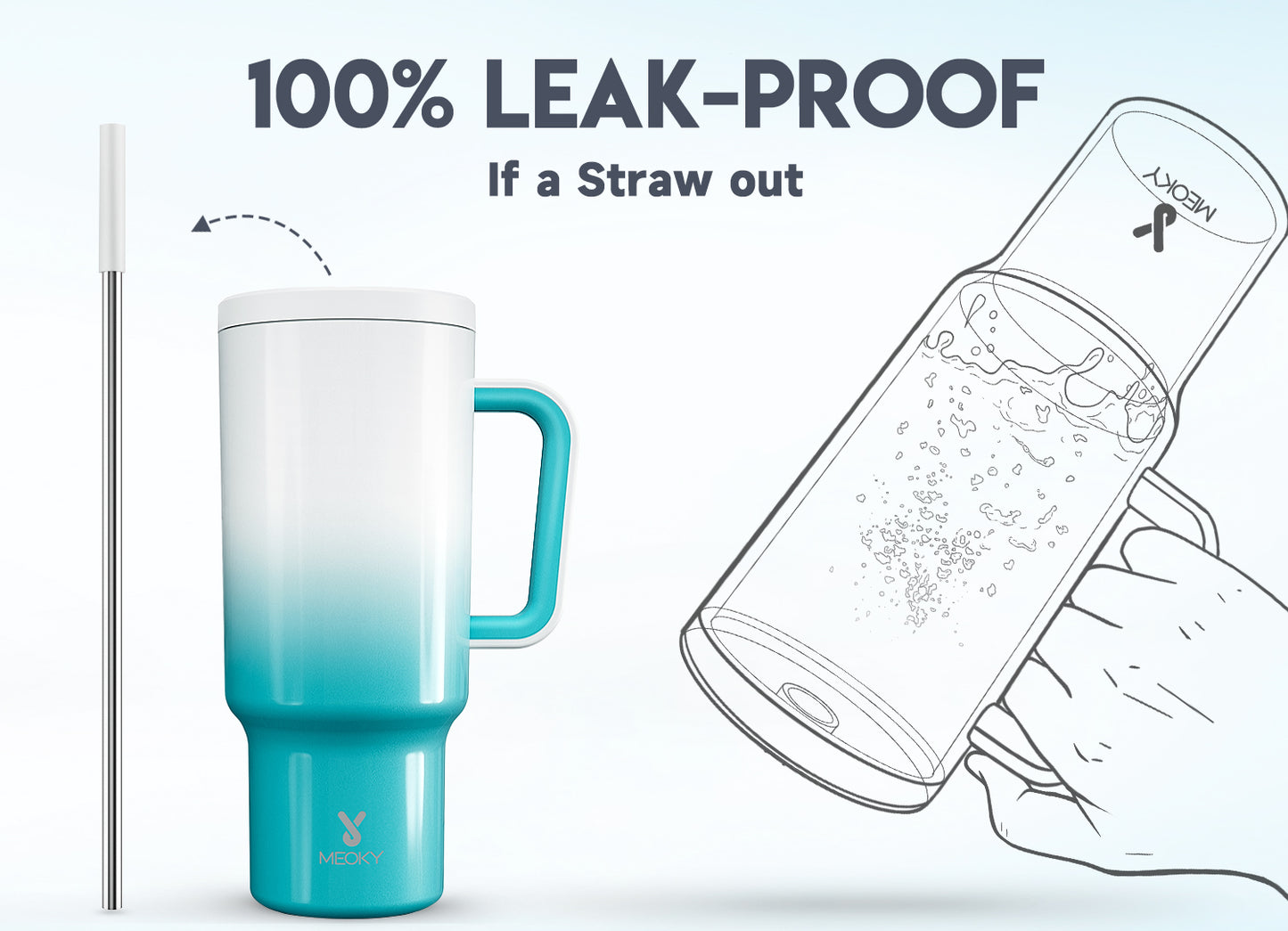 Copo Tumbler com Canudo 1.18L - Gradiente Azul e Branco