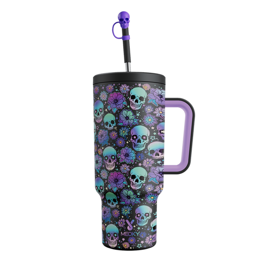 Copo Tumbler com Canudo 1.18L - Edição Especial de Halloween – Caveira Roxa