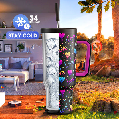 Copo Tumbler com Canudo 1.18L -Coração Arco-Íris