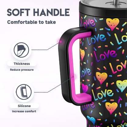 Copo Tumbler com Canudo 1.18L -Coração Arco-Íris
