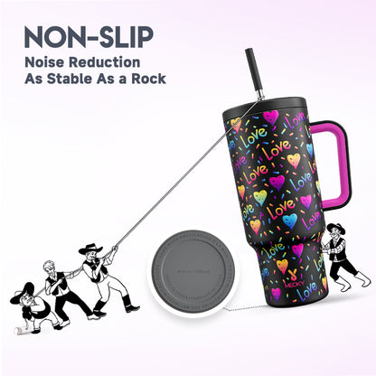 Copo Tumbler com Canudo 1.18L -Coração Arco-Íris