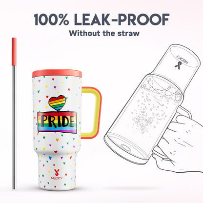 Copo Tumbler com Canudo 1.18L - Coração Arco-Íris