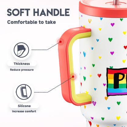 Copo Tumbler com Canudo 1.18L - Coração Arco-Íris