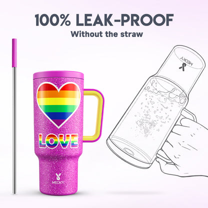 Copo Tumbler com Canudo 1.18L - Coração Arco-Íris