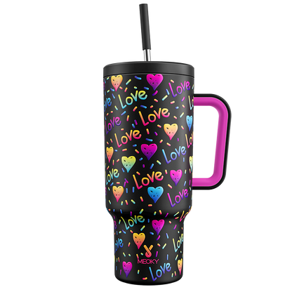 Copo Tumbler com Canudo 1.18L -Coração Arco-Íris