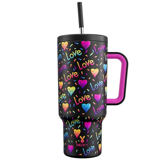 Copo Tumbler com Canudo 1.18L -Coração Arco-Íris
