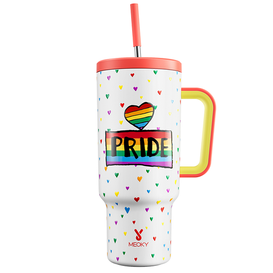 Copo Tumbler com Canudo 1.18L - Coração Arco-Íris