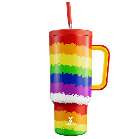 Copo Tumbler com Canudo 1.18L - Coração Arco-Íris