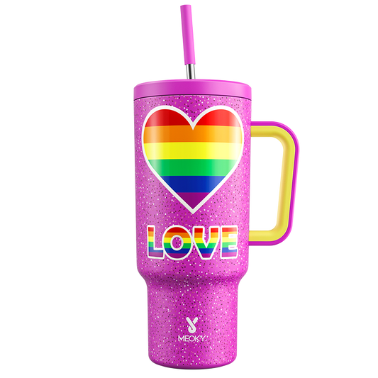 Copo Tumbler com Canudo 1.18L - Coração Arco-Íris